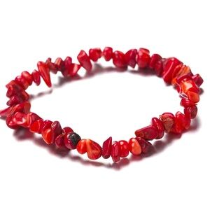 Red coral, gemstones hand beaded chakra bracelet